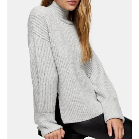Topshop Mock Neck Oversized Gray Sweater Size 2 - Picture 1 of 11